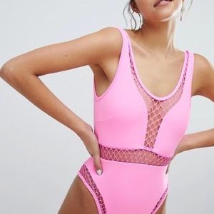 Pink Fishnet One Piece Swimsuit (NWT) Size US 4